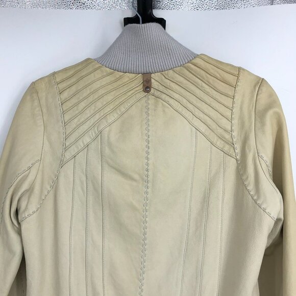 Aritzia Mackage Beige/Cream Lamb leather bomber style moto jacket size L - Picture 7 of 16